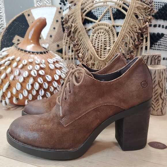 Born Women's 10M Jolene Boot Block Heel Oxford Brown Leather Shootie Lace Up - Picture 13 of 13